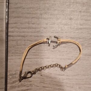 🍁Silver Anchor Bracelet with Tan Cord🐬